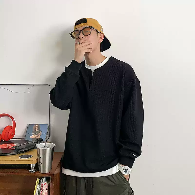 徐太浪黑色假兩件圓領...