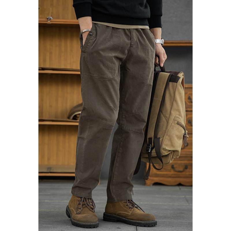 唔刃美式复古酵洗炭素磨毛解构工装裤户外机...